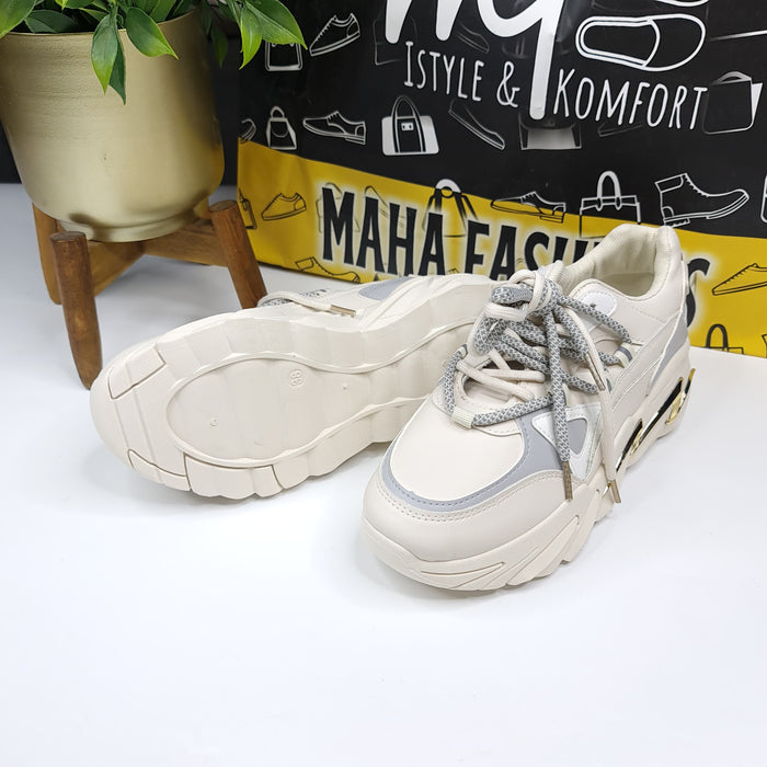Beige Chunky Sneakers - Maha fashions -