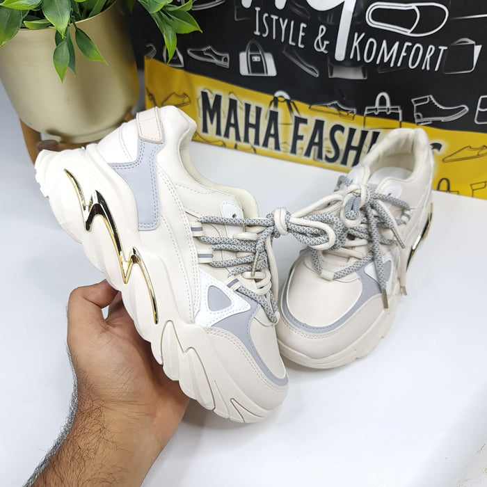 Beige Chunky Sneakers - Maha fashions -