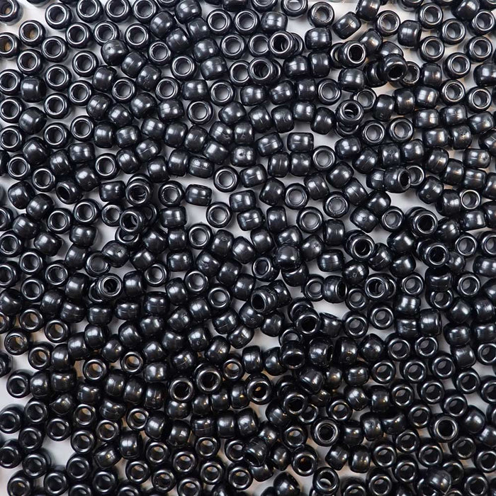 6 x 9mm plastic pony beads in black pearl