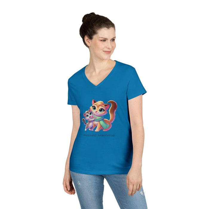 Blessed Mamma - Cat and Kitten 🐱💐 Ladies' V-Neck Tee 💖 - Whippie's