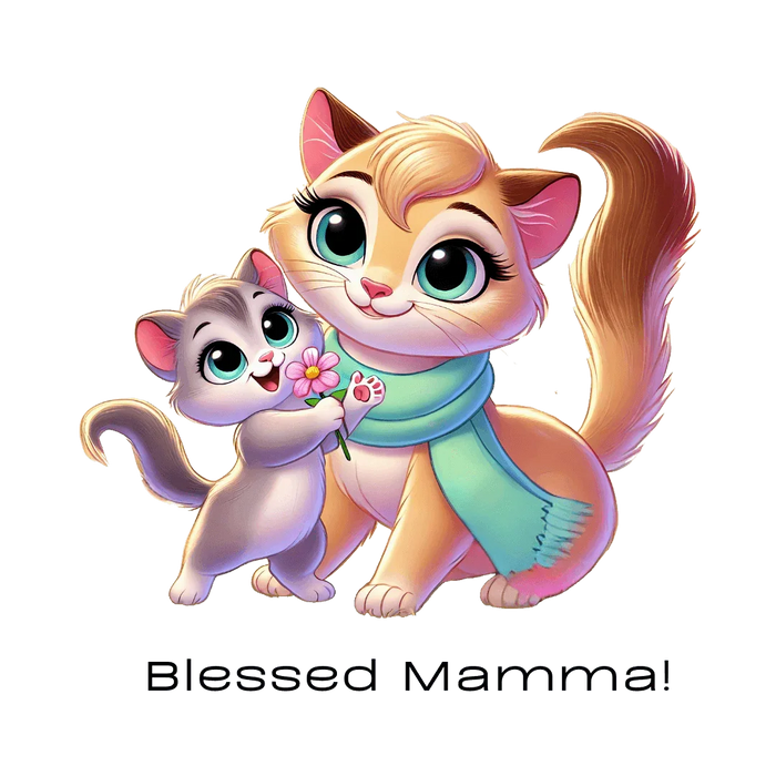 Blessed Mamma - Cat and Kitten 🐱💐 Ladies' V-Neck Tee 💖 - Whippie's