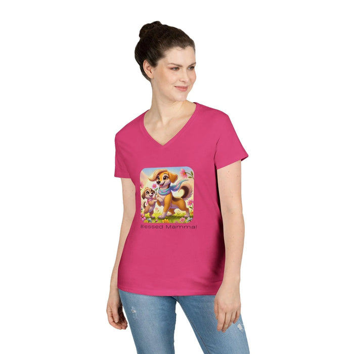 Blessed Mamma - Dog and Puppy 🐶💐 Ladies' V-Neck Tee 💖 - Whippie's