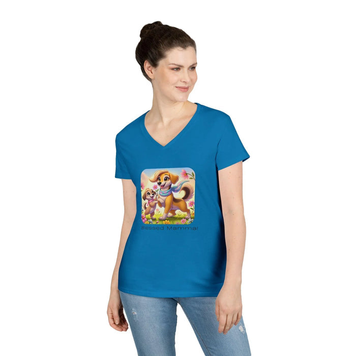 Blessed Mamma - Dog and Puppy 🐶💐 Ladies' V-Neck Tee 💖 - Whippie's