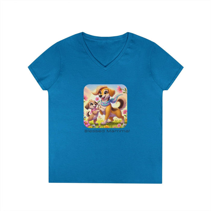 Blessed Mamma - Dog and Puppy 🐶💐 Ladies' V-Neck Tee 💖 - Whippie's