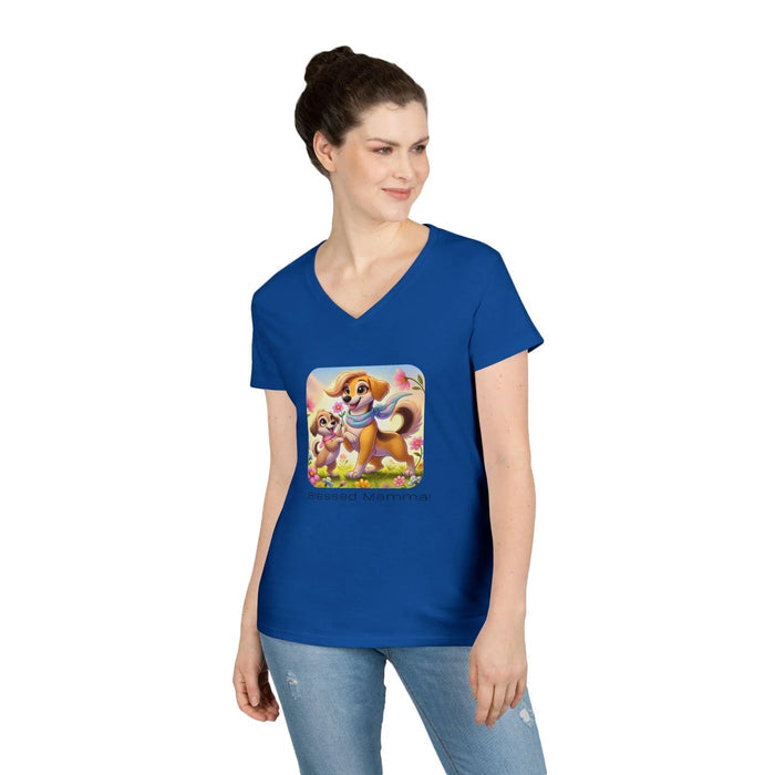 Blessed Mamma - Dog and Puppy 🐶💐 Ladies' V-Neck Tee 💖 - Whippie's
