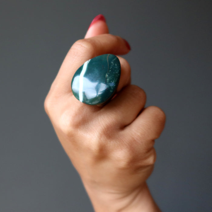 bloodstone statement ring on hand