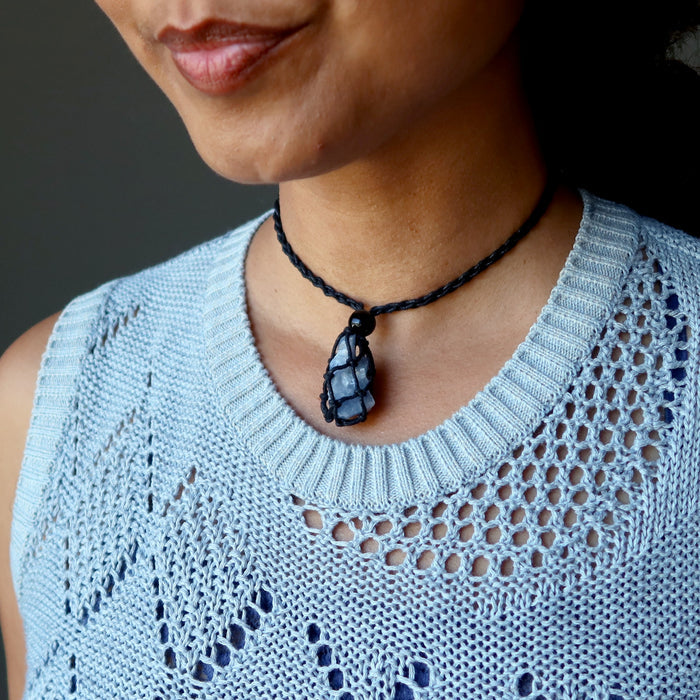 blue calcite macrame necklace