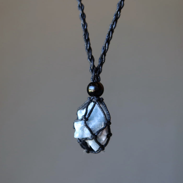 blue calcite macrame necklace