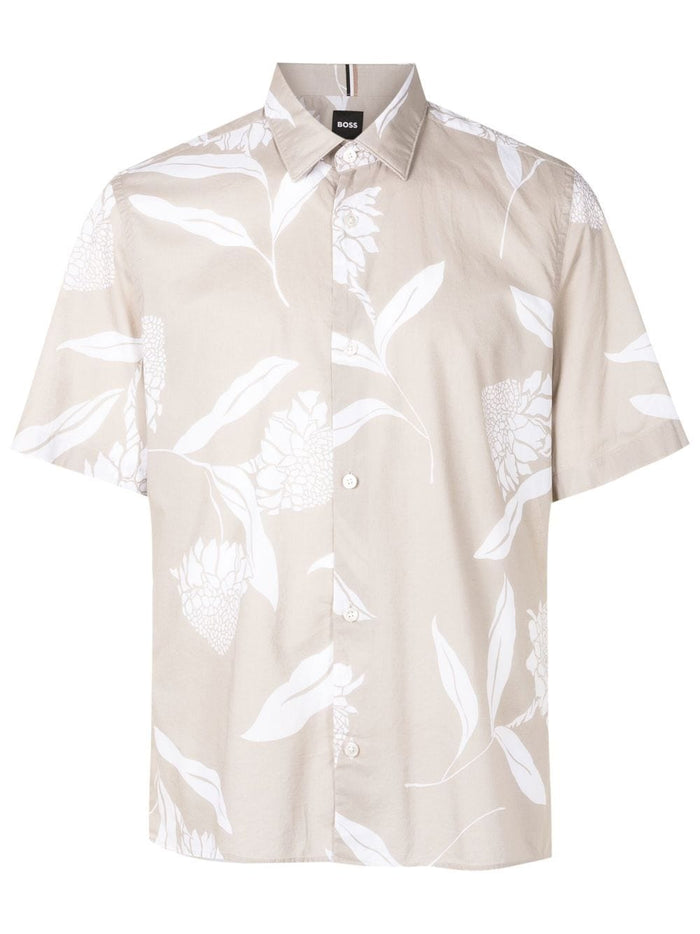 BOSS Floral Short-sleeved Shirt Light Beige - MAISONDEFASHION.COM