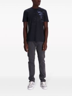BOSS MEN Striped Crew-neck T-shirt Dark Blue - MAISONDEFASHION.COM