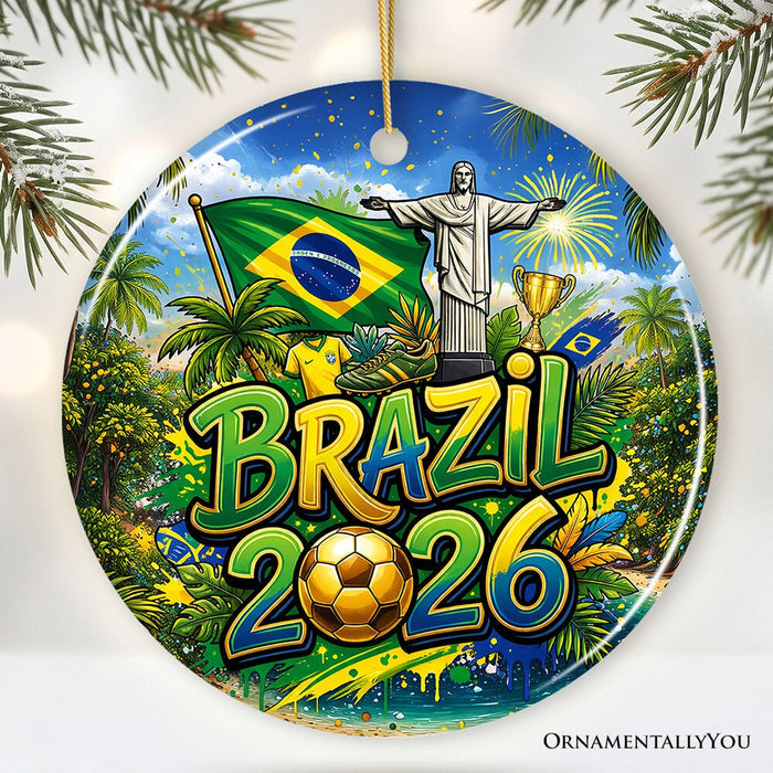 Brazil 2026 Soccer Cup Global Championship Ornament, Fans Football Gift and Tree Decor Ceramic Ornament OrnamentallyYou Circle