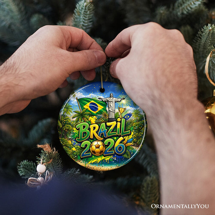 Brazil 2026 Soccer Cup Global Championship Ornament, Fans Football Gift and Tree Decor Ceramic Ornament OrnamentallyYou