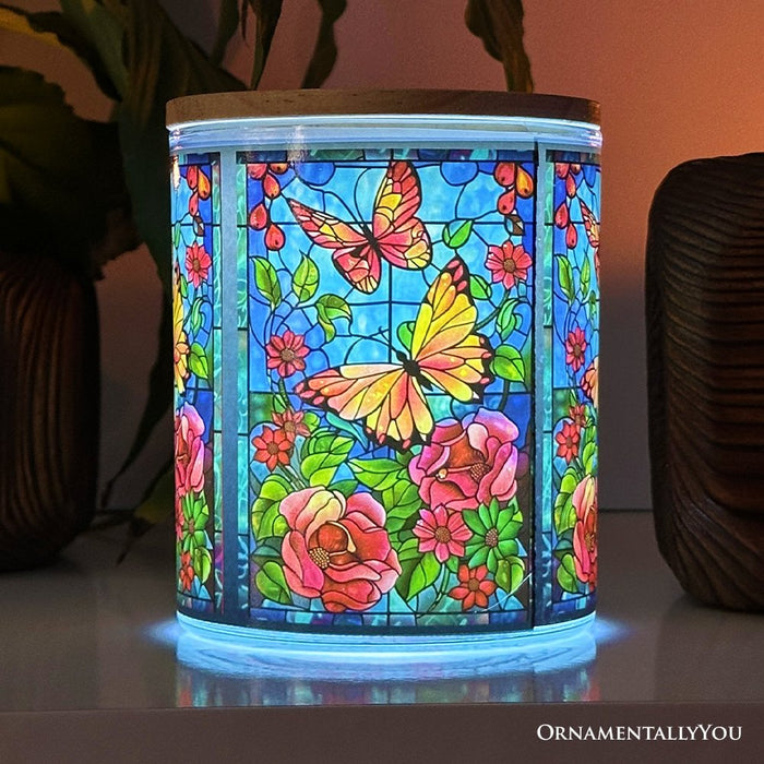 Butterfly Faux Stained Glass LED Tea Light Candle, Sentimental Tabletop Spring Decor With Soft Glow Candles OrnamentallyYou
