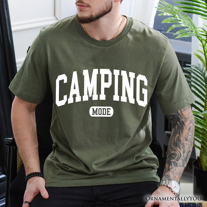 Camping Mode Varsity T-Shirt, Minimalist Outdoors Tee T-Shirts OrnamentallyYou