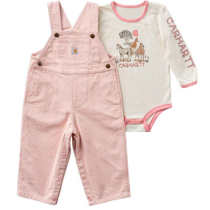 Carhartt Kids' Horse Graphic Long Sleeve Bodysuit + Overall Set