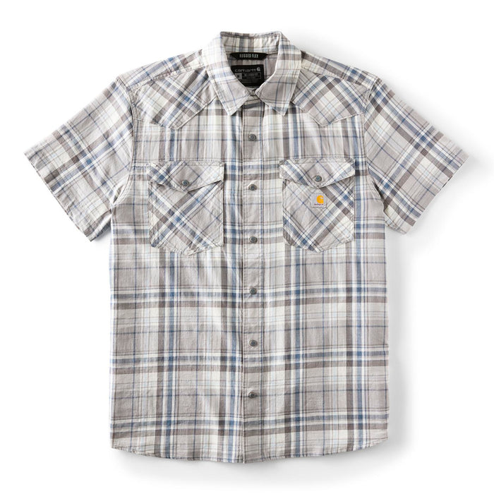 Carhartt Men's Montana Bozeman Relaxed Short Sleeve Plaid Shirt Work Shirts Carhartt Carhartt Gray Plaid 2XL Reg