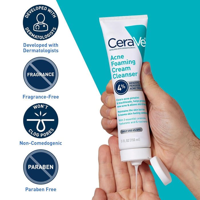 CeraVe Acne Foaming Cream Cleanser, Unscented, 5 fl oz