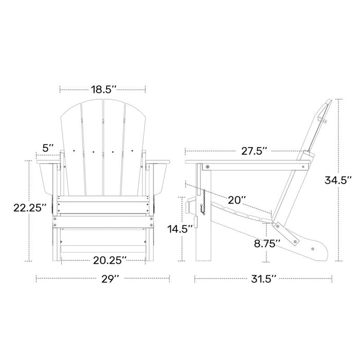 Chaise Adirondack pliante d'extérieur Shawnna résistante aux intempéries, noire