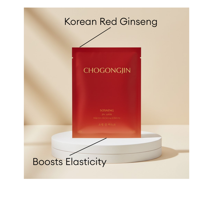 Chogongjin Sosaeng Jin Mask featuring Korean Red Ginseng to boost skin elasticity and firmness.