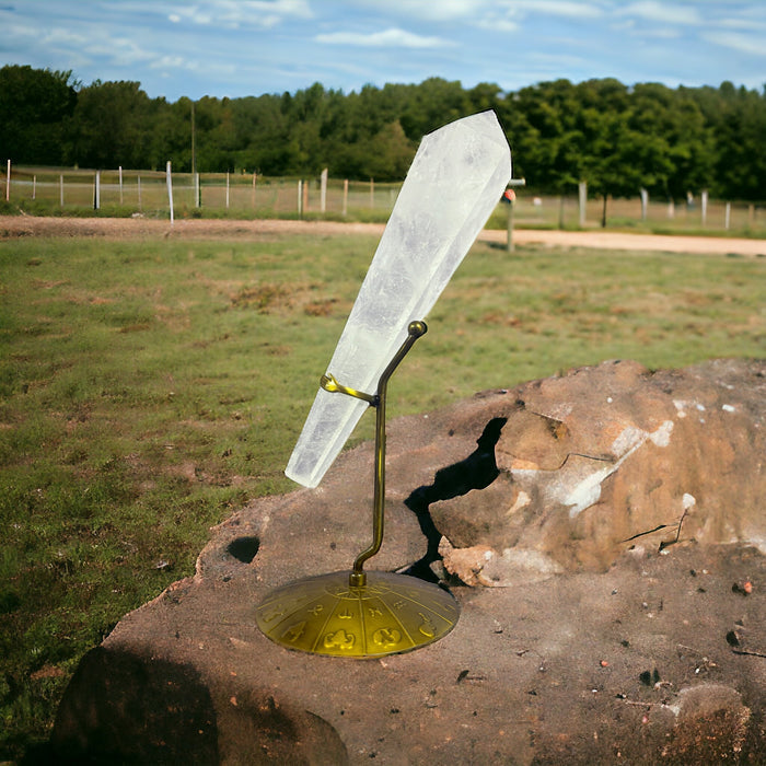 Clear Quartz (High Quality) Crystal Scepter with Zodiac Stand - Raven's Cauldron