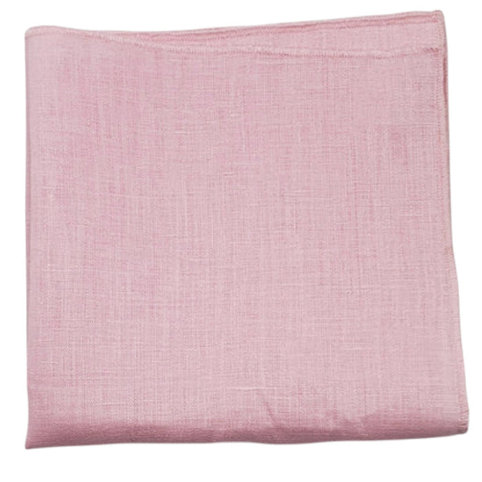 The CLIFTON WILSON - PINK LINEN POCKET SQUARE is neatly folded and showcased against a white background.