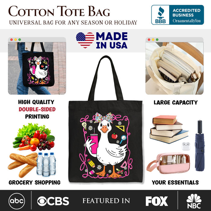 Coquette Teacher Goose Tote Bag, Funny Classroom Gift Shopper for Educators Tote Bag OrnamentallyYou