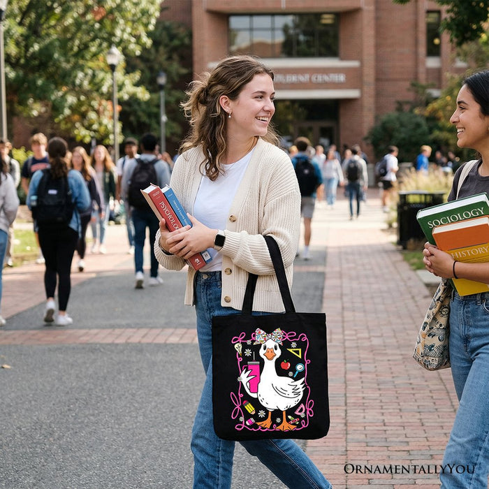 Coquette Teacher Goose Tote Bag, Funny Classroom Gift Shopper for Educators Tote Bag OrnamentallyYou