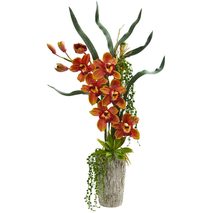Cymbidium Orchid Artificial Arrangement in Planter