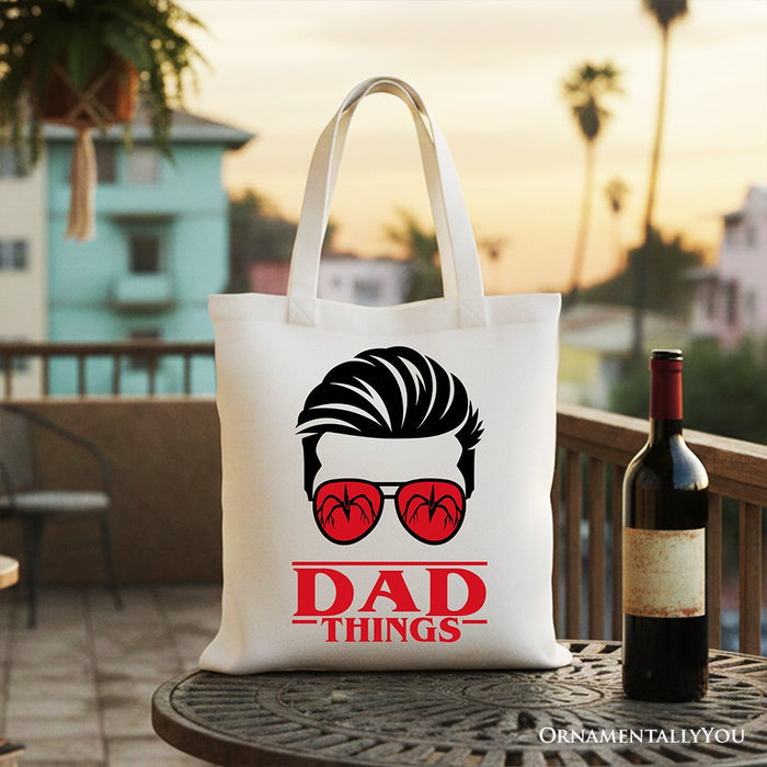 Dad Things Retro Canvas Tote Bag, Red Glasses Family Matching Gift Shopper Tote Bag OrnamentallyYou White