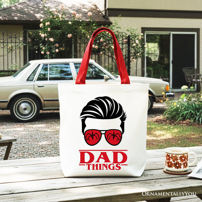 Dad Things Retro Canvas Tote Bag, Red Glasses Family Matching Gift Shopper Tote Bag OrnamentallyYou Red Handle