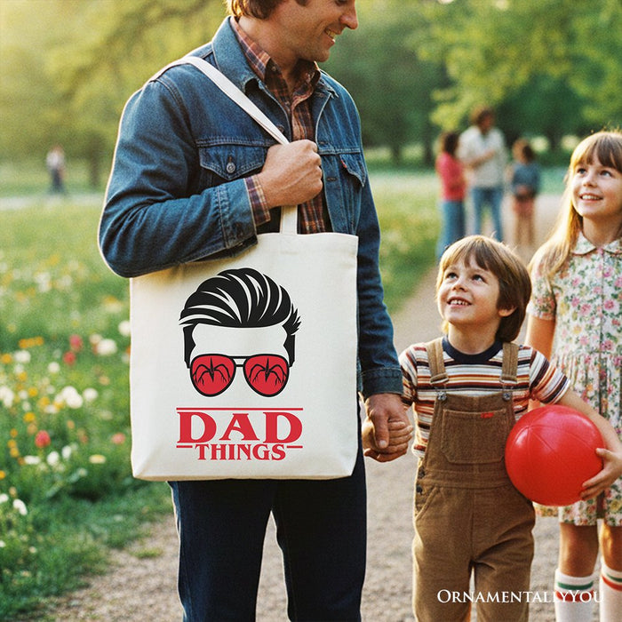 Dad Things Retro Canvas Tote Bag, Red Glasses Family Matching Gift Shopper Tote Bag OrnamentallyYou