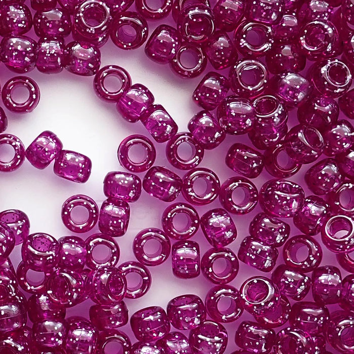 Dark Magenta Pink Glitter Plastic Pony Beads, 6x9mm, 500 beads