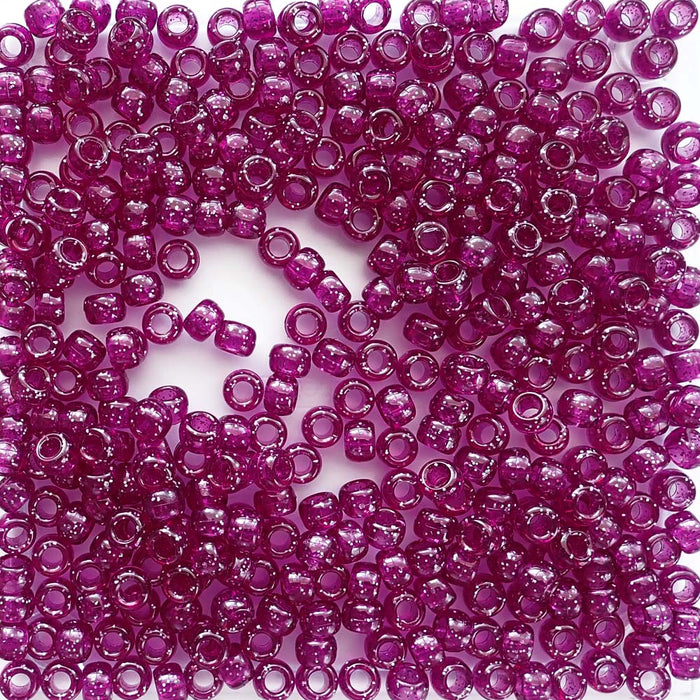 Dark Magenta Pink Glitter Plastic Pony Beads, 6x9mm, 500 beads