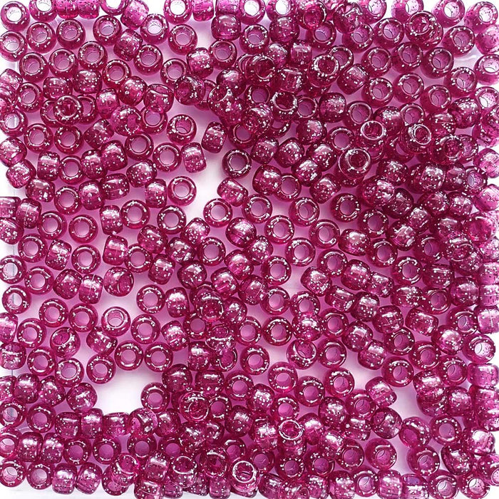 Dark Pink Glitter Plastic Pony Beads, 6x9mm, 500 beads