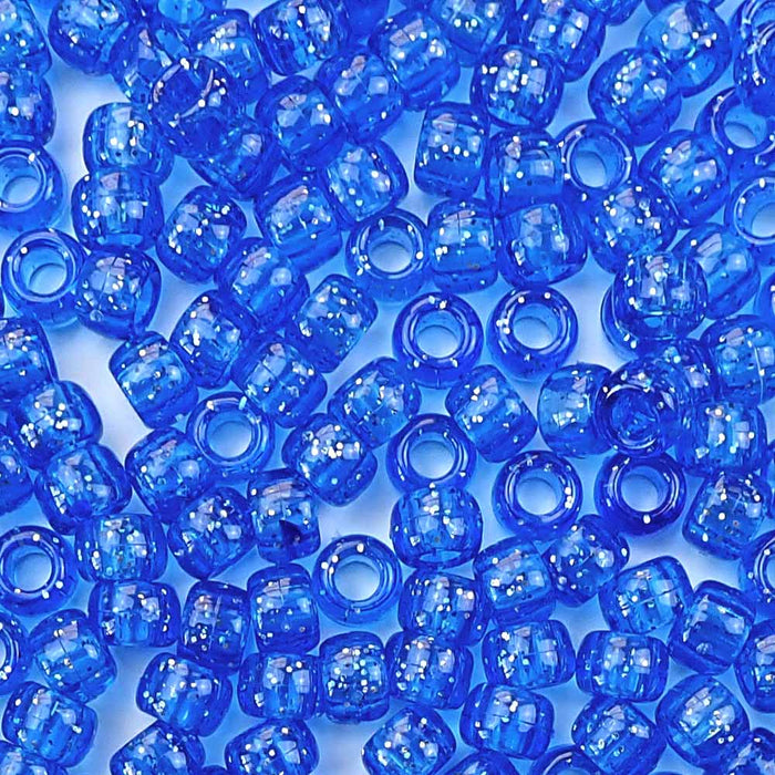 dark blue sapphire glitter 6 x 9mm plastic pony beads in bulk