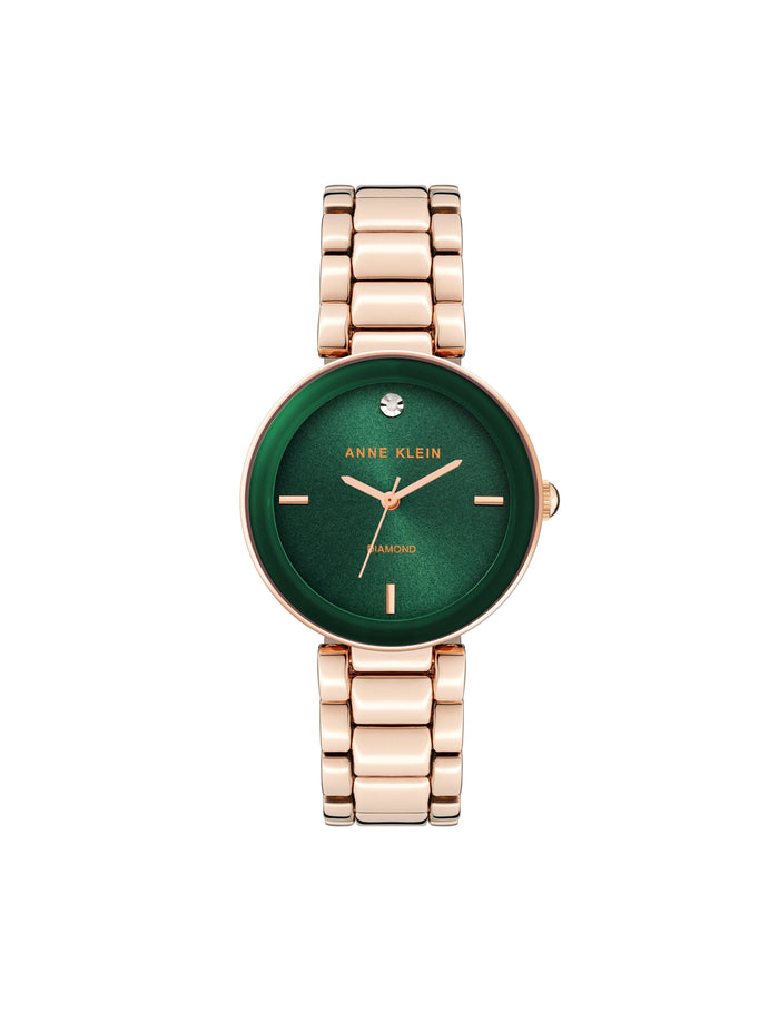 Anne Klein Rose-Tone/Green Diamond Dial Bracelet Watch
