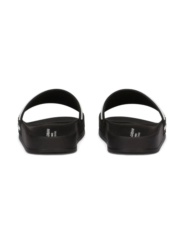 DOLCE & GABBANA KIDS 3D-logo Flat Slides Black - MAISONDEFASHION.COM