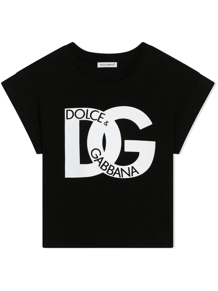 DOLCE & GABBANA KIDS Logo-print Short-sleeved T-shirt Black/White - MAISONDEFASHION.COM