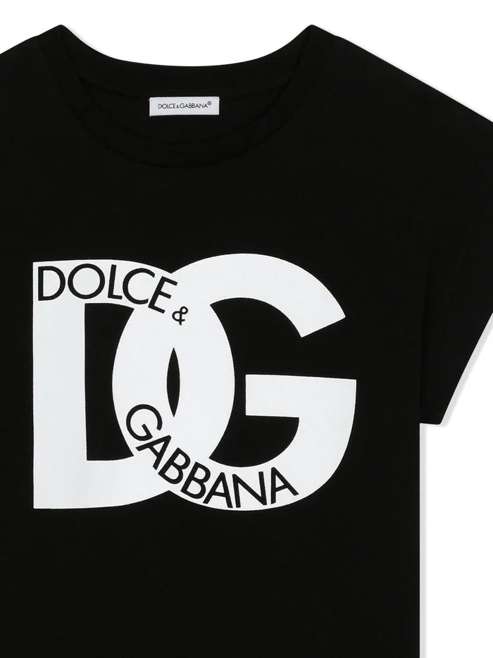 DOLCE & GABBANA KIDS Logo-print Short-sleeved T-shirt Black/White - MAISONDEFASHION.COM