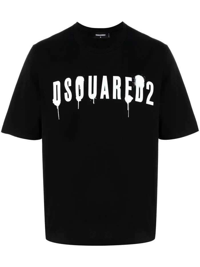 DSQUARED2 Spray Logo T-Shirt Black/White - MAISONDEFASHION.COM