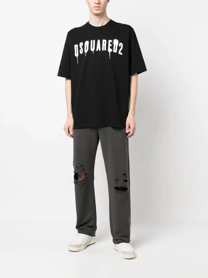 DSQUARED2 Spray Logo T-Shirt Black/White - MAISONDEFASHION.COM