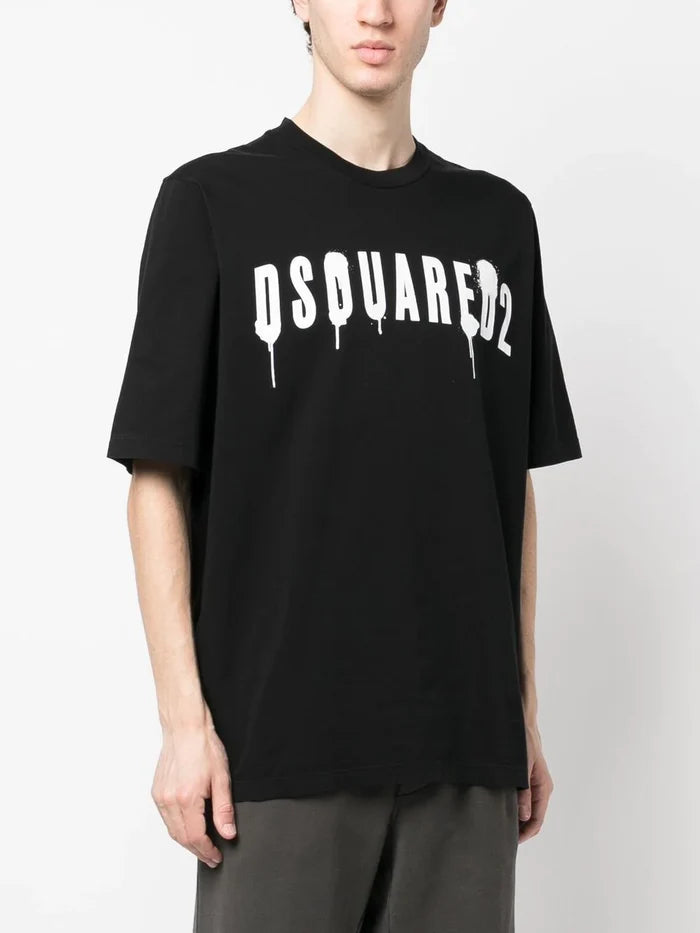 DSQUARED2 Spray Logo T-Shirt Black/White - MAISONDEFASHION.COM
