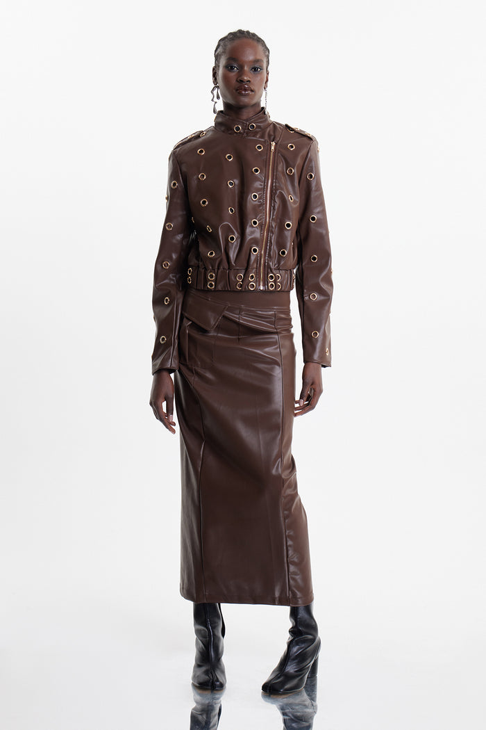Elchin Eyelet Leather Skirt Set