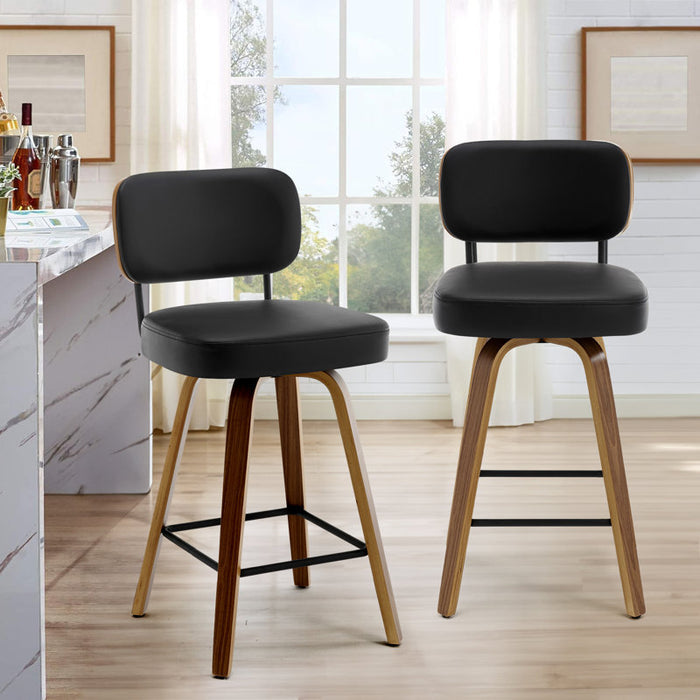 Ensemble de 2 tabourets de bar et de comptoir pivotants Logreira, rembourrés et recouverts de tissu.