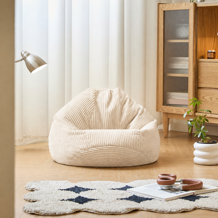 FLOBY - Pouf en velours côtelé beige