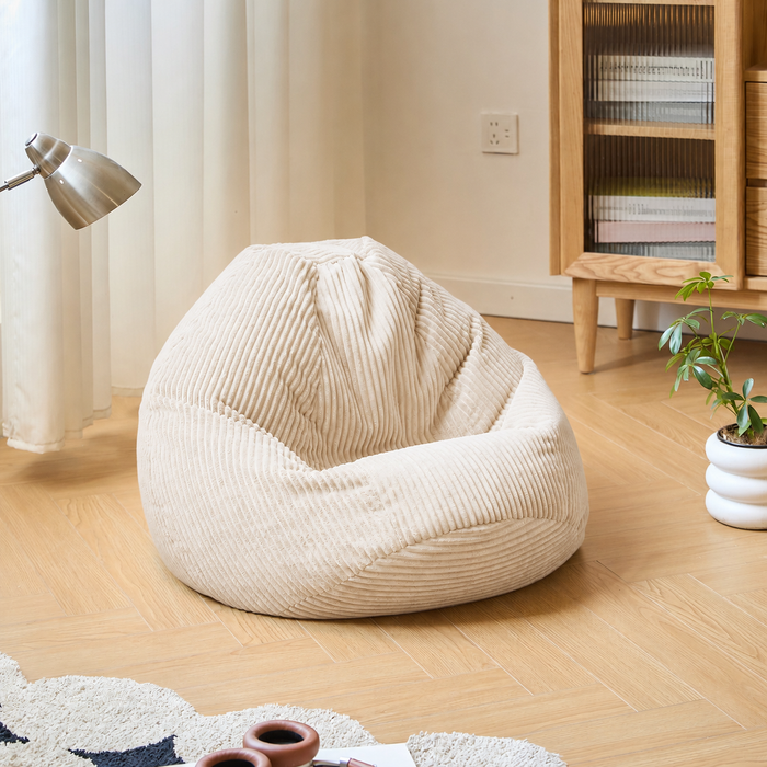 FLOBY - Pouf en velours côtelé beige