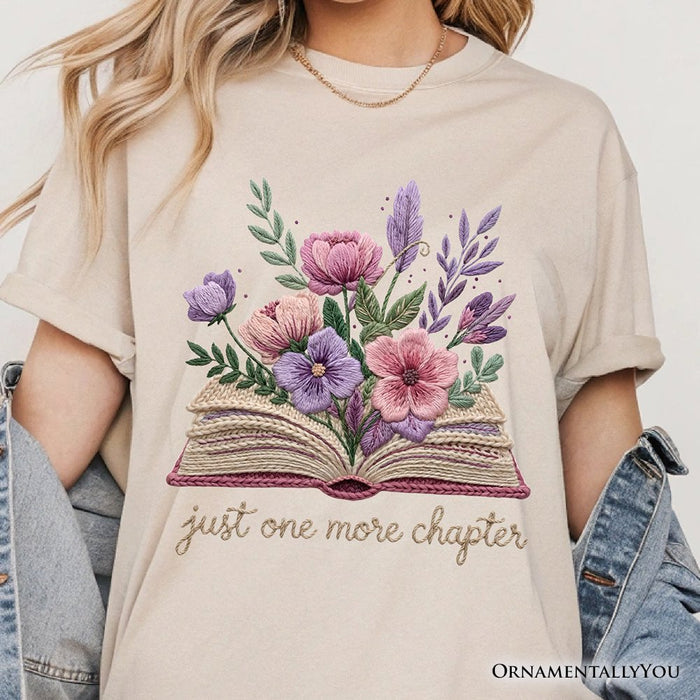 Floral Book Printed Faux Yarn Crochet T-Shirt, Just One More Chapter Bookworm Tee T-Shirts OrnamentallyYou