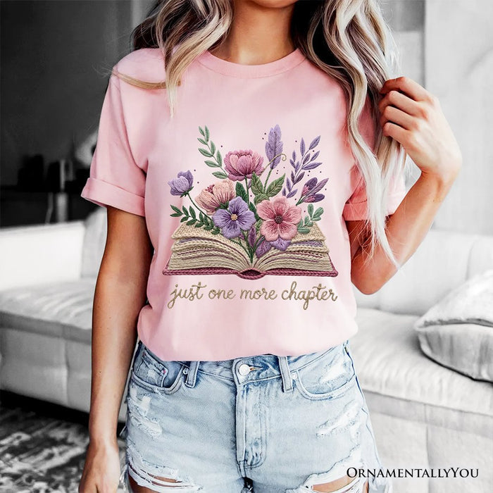 Floral Book Printed Faux Yarn Crochet T-Shirt, Just One More Chapter Bookworm Tee T-Shirts OrnamentallyYou