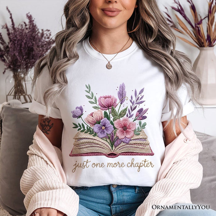 Floral Book Printed Faux Yarn Crochet T-Shirt, Just One More Chapter Bookworm Tee T-Shirts OrnamentallyYou