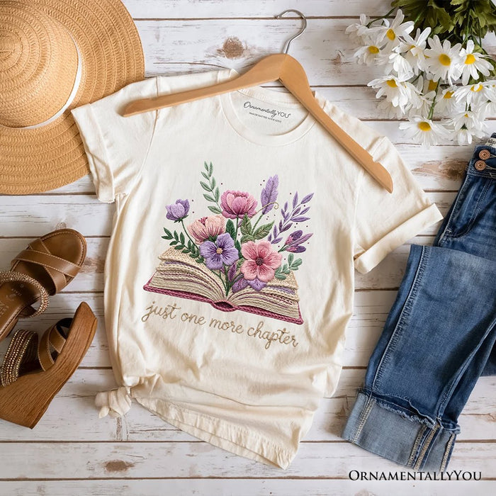Floral Book Printed Faux Yarn Crochet T-Shirt, Just One More Chapter Bookworm Tee T-Shirts OrnamentallyYou Natural XS